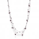 Rhodium Brown Red Bead Multi-Chain Necklace