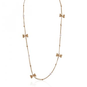 14K Gold White Pearl Bow Chain Necklace