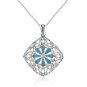 Rhodium Necklace Blue Floral CZ Pendant