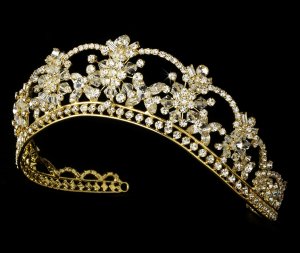 Gold Swarovski Crystal Flower Bridal Tiara