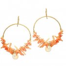 14K Gold Filled Coral Moonstone Hoop Earrings