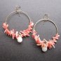 14K Gold Filled Coral Moonstone Hoop Earrings