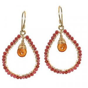 14K Gold Filled Mandarin Garnet Hoop Earrings