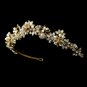 Gold Swarovski Crystal Pearl Floral Bridal Tiara