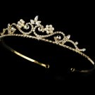 Gold Clear Crystal Pearl Floral Bridal Tiara