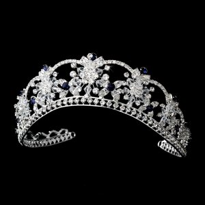 Silver Blue Swarovski Crystal Flower Bridal Tiara