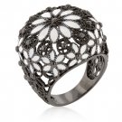 Antique Style Floral White Enamel Cocktail Ring