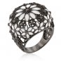 Antique Style Floral White Enamel Cocktail Ring