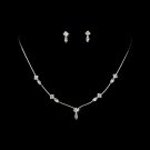 Silver Clear Crystal Dainty Necklace Earring Set