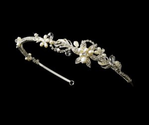 Silver Rhinestone Ivory Pearl Bridal Headband Tiara