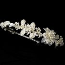 Silver Crystal White Pearl Floral Bridal Headband Tiara