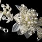 Silver Crystal White Pearl Floral Bridal Headband Tiara