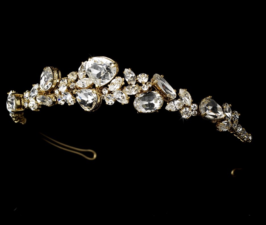Gold Rhinestone Crystal Bridal Tiara Headband