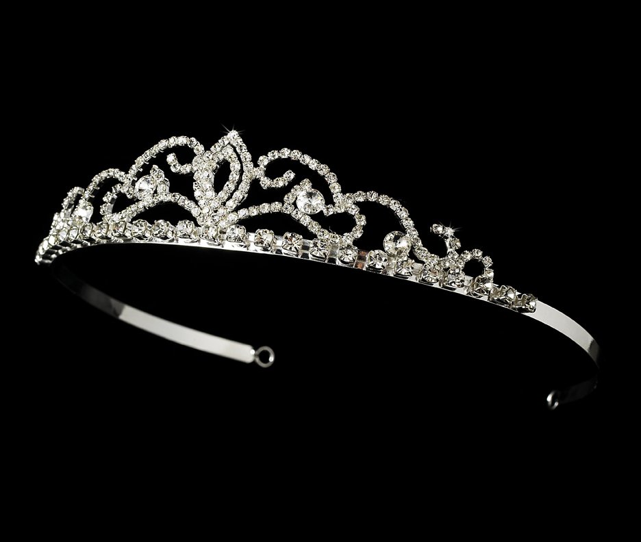 Silver Rhinestone Crystal Lacy Tiara Headband