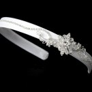 Silver Swarovski Crystal Floral White Satin Headband