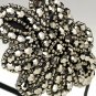 Rhodium Silver Bead Side Accented Black Headband