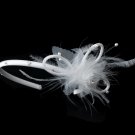 White Flower Feather Bridal Headband Tiara