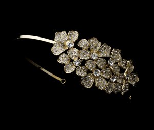 Gold Rhinestone Crystal Flowers Headband Tiara