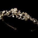 Gold Rhinestone Ivory Pearl Elegant Tiara Headband