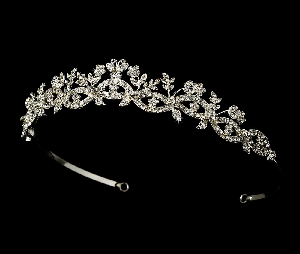Silver Rhinestone Crystal Butterfly Tiara Headband