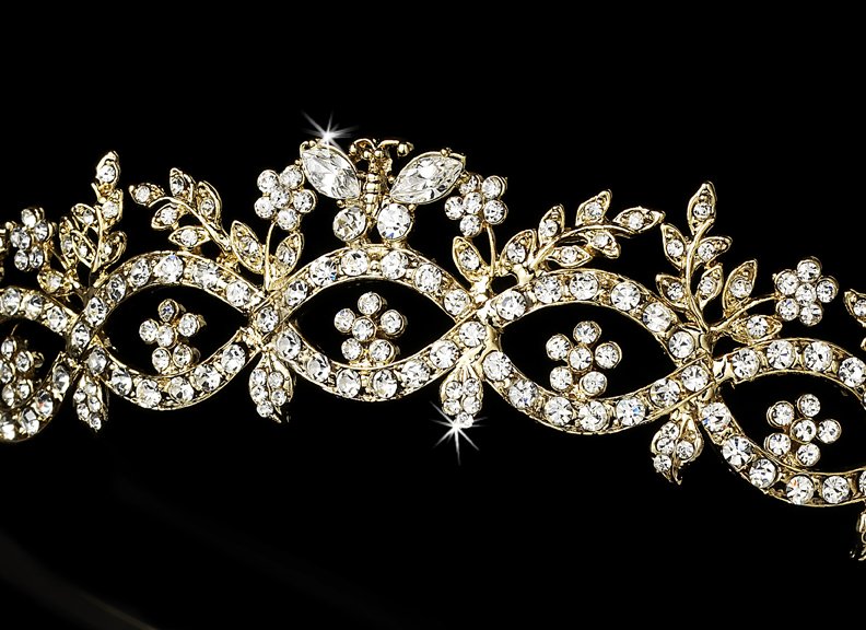 Gold Rhinestone Crystal Butterfly Tiara Headband