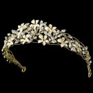 Gold Ivory Floral Rhinestone Crystal Tiara Headband