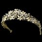 Gold Ivory Floral Rhinestone Crystal Tiara Headband