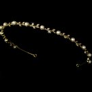 Gold Rhinestone Ivory Pearl Floral Headband Tiara