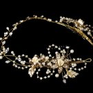 Gold Elegant Crystal Floral Bridal Headband Tiara