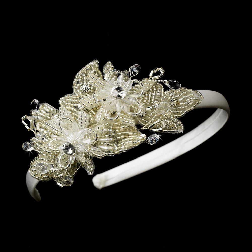 Clear Austrian Crystal Floral White Headband