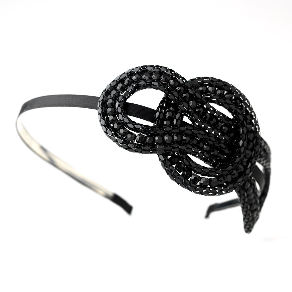 Onyx Crystal Knot Black Satin Headband
