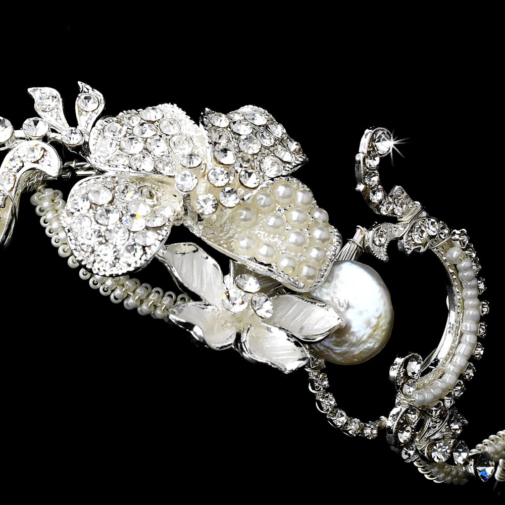 Silver Crystal Ivory Pearl Bridal Headband Tiara