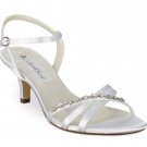 White Satin Rhinestone Low Heel Bridal Shoes