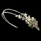 Silver Swarovski Crystal Pearl Floral Headband Tiara