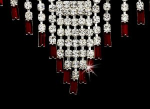 Silver  Red Crystal Chandelier Necklace Earring Set