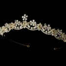 Gold Rhinestone Crystal Flower Tiara Headband