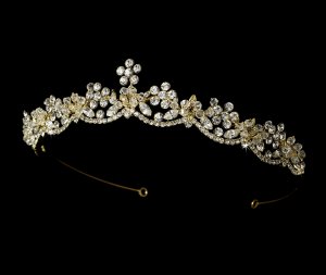 Gold Rhinestone Crystal Flower Tiara Headband