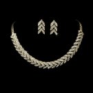 Gold Clear Rhinestone Choker Necklace Earring Set