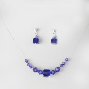 Purple Swarovski Crystal String Necklace Earring Set
