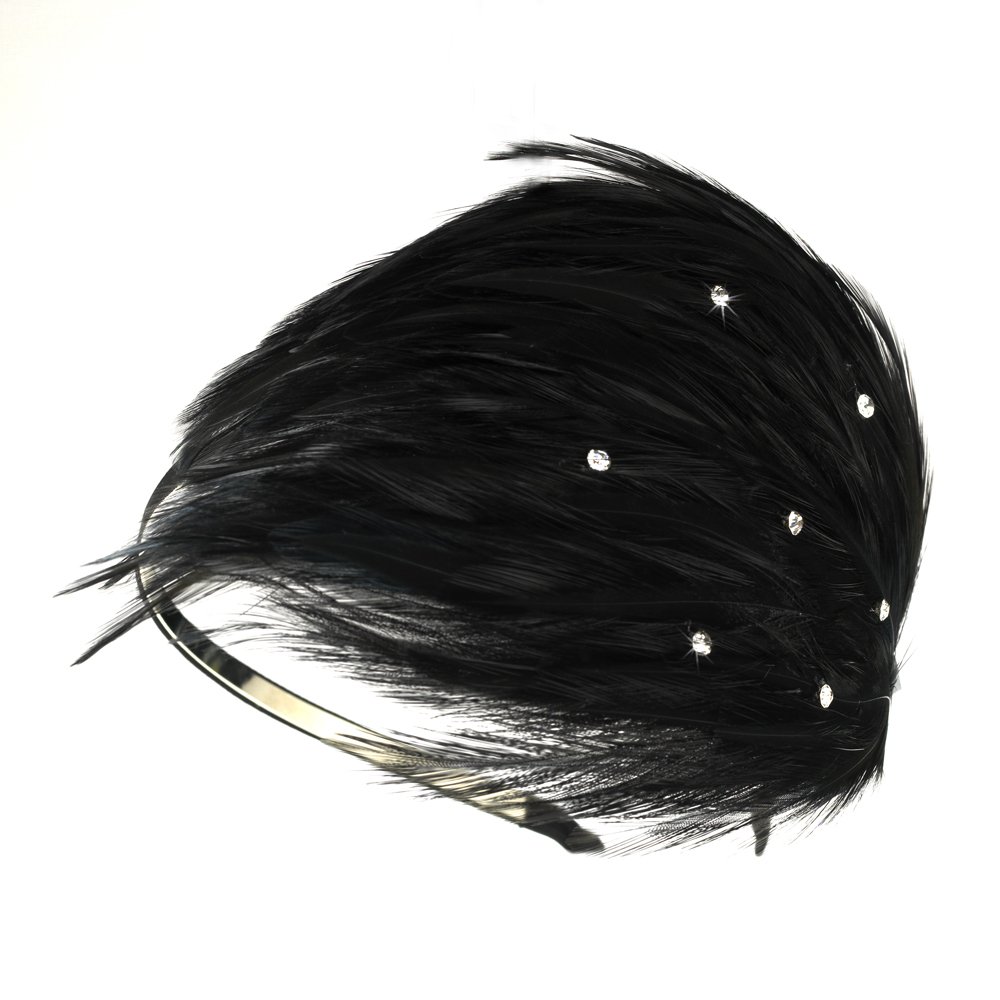 Black Feather Austrian Crystal Black Headband