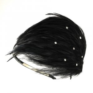 Black Feather Austrian Crystal Black Headband