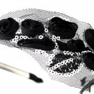 Black Rose Silver Sequin Headband Headpiece