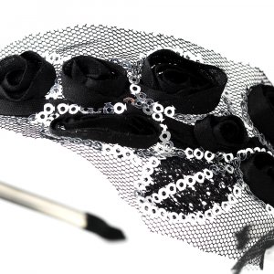 Black Rose Silver Sequin Headband Headpiece