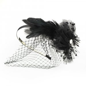 Black Veil Austrian Crystal Headband Headpiece