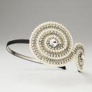 Ivory Pearl Clear Rhinestone Swirl Black Headband