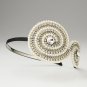 Ivory Pearl Clear Rhinestone Swirl Black Headband