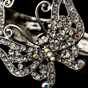 Silver Clear AB Crystal Butterfly Cuff Bracelet
