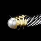 Silver White Pearl Gold Tipped Designer Bangle Bracelet
