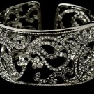 Silver Clear Rhinestone Crystal Swirl Cuff Bracelet