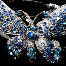 Silver Blue Aqua Rhinestone Butterfly Cuff Bracelet